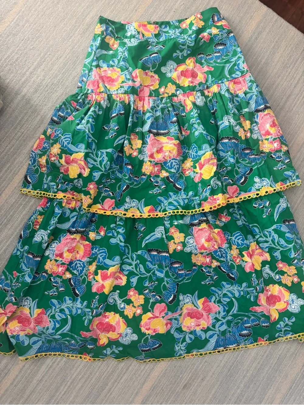 CK BRADLEY Tiered Floral Maxi Skirt in Green